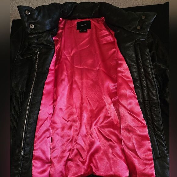 Identify Black Leather Cinched Waist Zip-Up Moto Jacket Size L - Picture 6 of 10